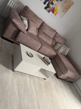 Sofá chaise longue gris tela + 2 bancos