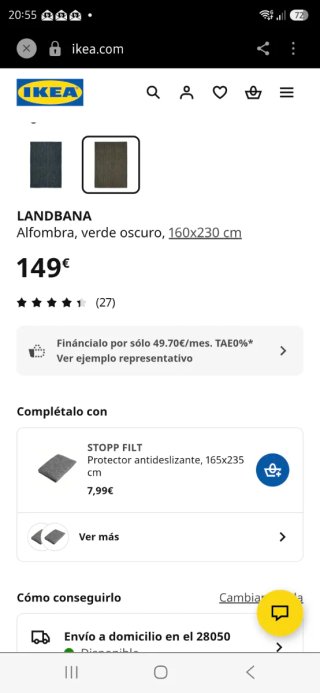 Alfombra verde 160x230 cm modelo LANDBANA de Ikea