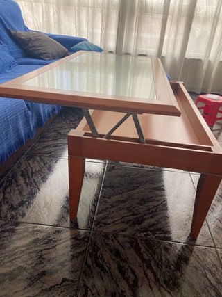 Mesa centro elevable madera y cristal