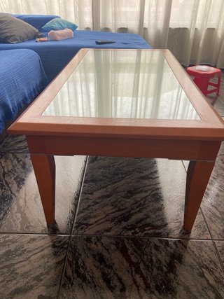 Mesa centro elevable madera y cristal