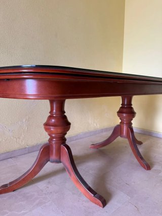 Mesa de comedor cristal y madera