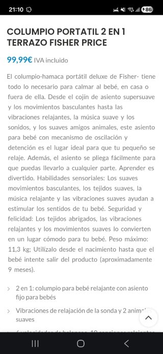 Hamaca columpio bebé Fisher-Price