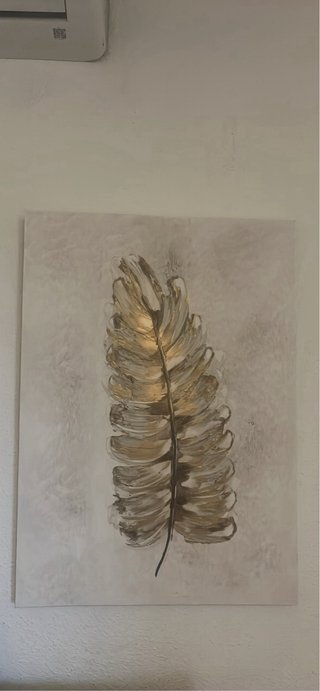 Cuadro Lienzo Pluma Beige y Dorado