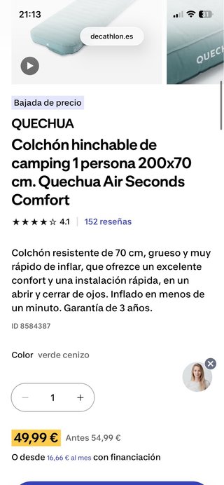 Colchón Hinchable Quechua Seconds Comfort