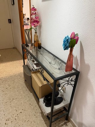 Mesa consola metal y cristal