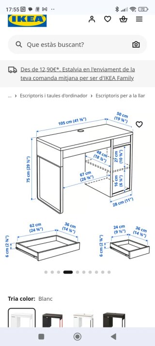 Escritorio blanco Ikea con cajón y hueco