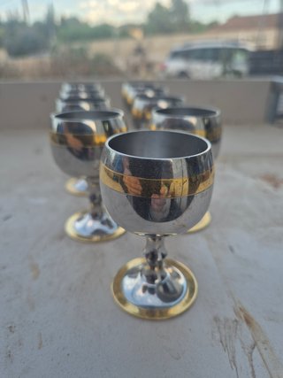 Juego de 10 copas de chupito metal y cristal