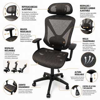 Lote 10 Sillas Oficina Ergonómicas Regulables