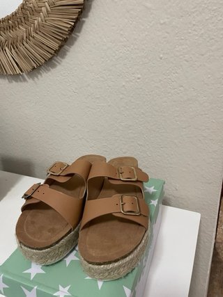 Sandalias cuña bio yute hebilla doble
