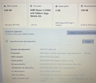 Portátil Asus D509D de 15,6” ryzen 5 3500u