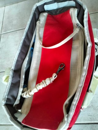 Borsa trasportino cane grigio/rosso