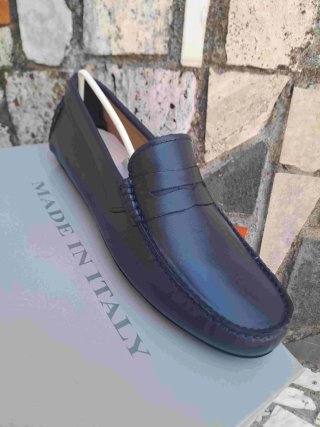 Scarpe uomo mocassini pelle blu 41 42 43 44
