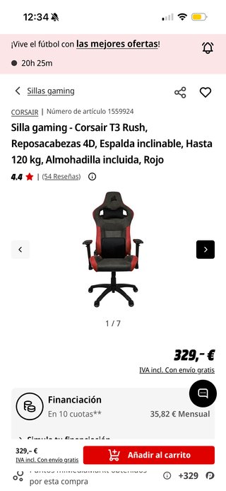 Silla Gaming Corsair T3 Rush Negra/Roja