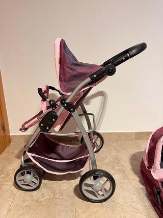 Cochecito de juguete rosa y morado