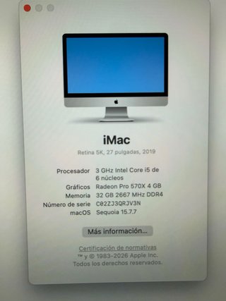 iMac 27” 2 Tb con garantía 5K 2019 RAM 32 Gb