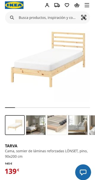 Cama IKEA TARVA 90x200 + Somier LÖNSET