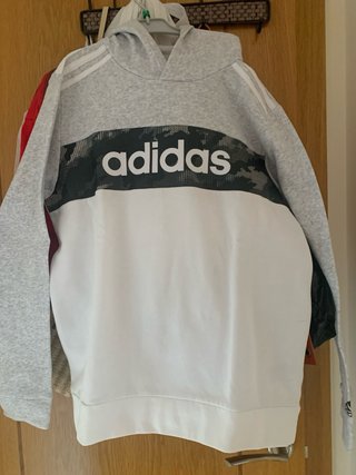 Sudadera Adidas Niño Talla 13-14 Gris/Blanco