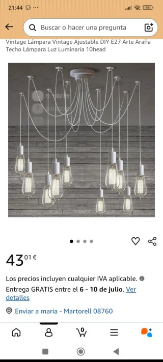 Lámpara Araña Vintage E27 8 cabezas. Sin bombilla