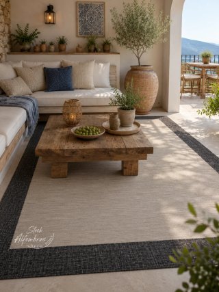 Alfombra 200 x 300 vinilica exterior  beige y gris