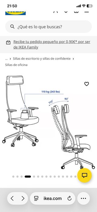 Silla de oficina Ikea blanca con ruedas nueva