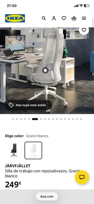 Silla de oficina Ikea blanca con ruedas nueva