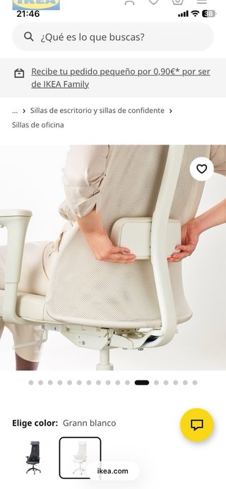 Silla de oficina Ikea blanca con ruedas nueva