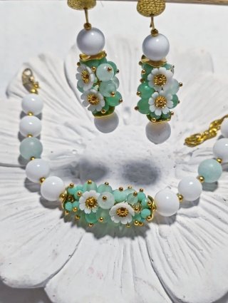 Set orecchini e bracciale agata bianca