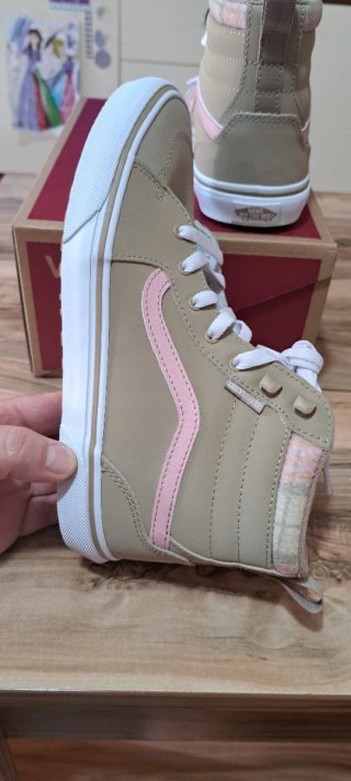 Scarpe Vans alte beige e rosa