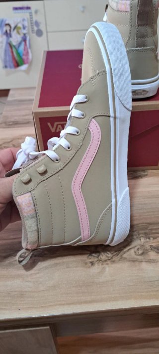 Scarpe Vans alte beige e rosa