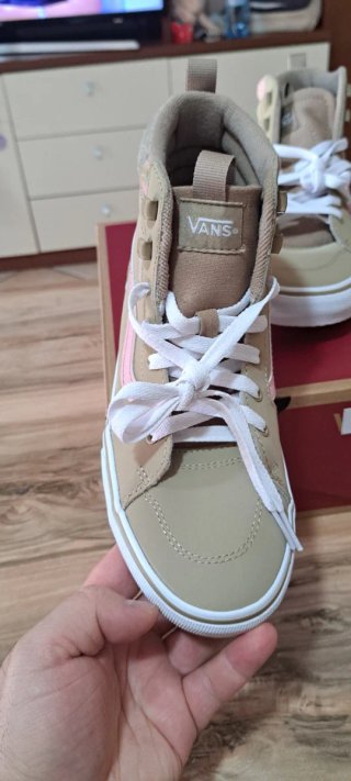 Scarpe Vans alte beige e rosa