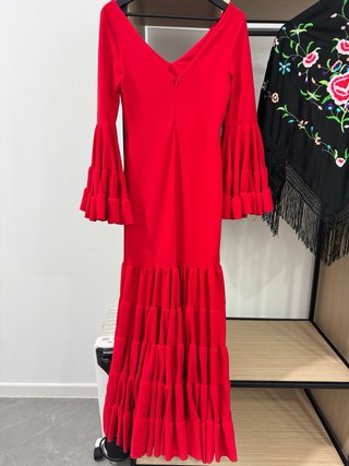 Vestido Gitana Rojo y Mantón Flores