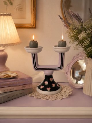 Candelabro Porcelana Negro y Morado