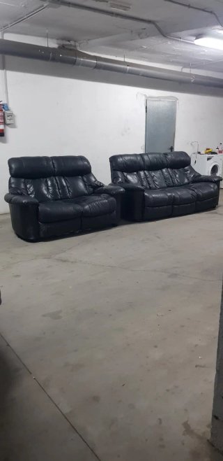 Conjunto Sofá y Sillón Piel Negro