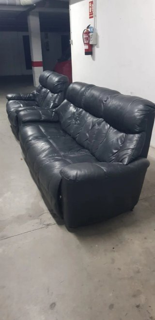Conjunto Sofá y Sillón Piel Negro