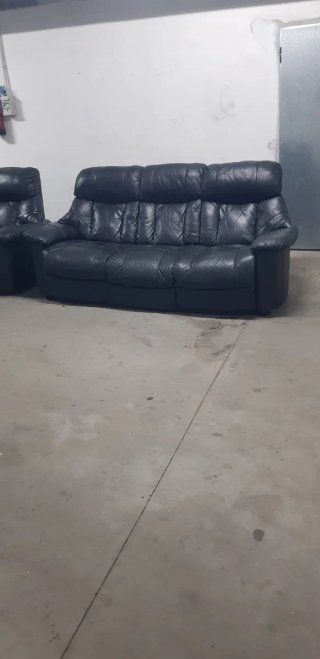 Conjunto Sofá y Sillón Piel Negro