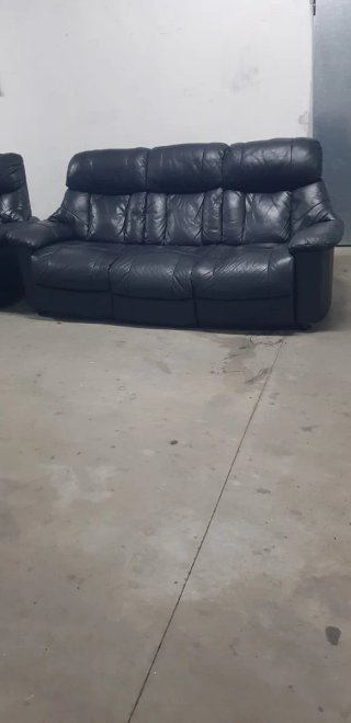 Conjunto Sofá y Sillón Piel Negro