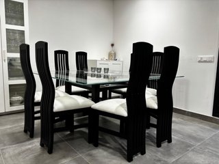 Mesa Comedor Cristal Negra 8 Sillas