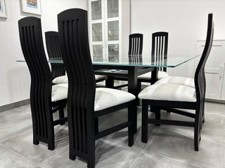 Mesa Comedor Cristal Negra 8 Sillas