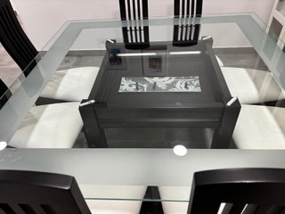 Mesa Comedor Cristal Negra 8 Sillas