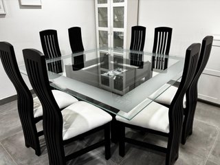Mesa Comedor Cristal Negra 8 Sillas