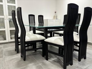 Mesa Comedor Cristal Negra 8 Sillas