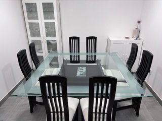 Mesa Comedor Cristal Negra 8 Sillas