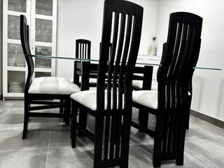 Mesa Comedor Cristal Negra 8 Sillas