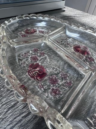 Bandeja cristal vintage rosas