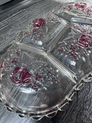 Bandeja cristal vintage rosas