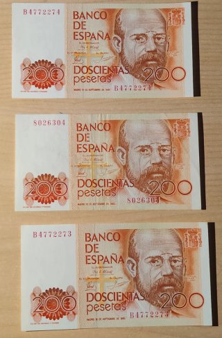 3 Billetes 200 Pesetas España 1980