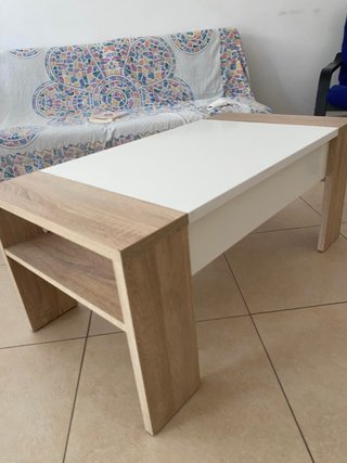 Mesa Centro Elevable Blanca y Madera