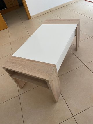 Mesa Centro Elevable Blanca y Madera