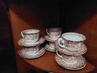 Juego de café porcelana marrón y blanco