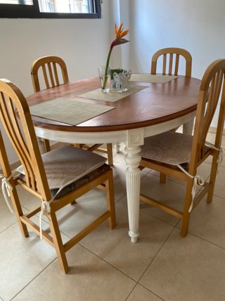 Mesa Comedor Ovalada + 4 Sillas Madera